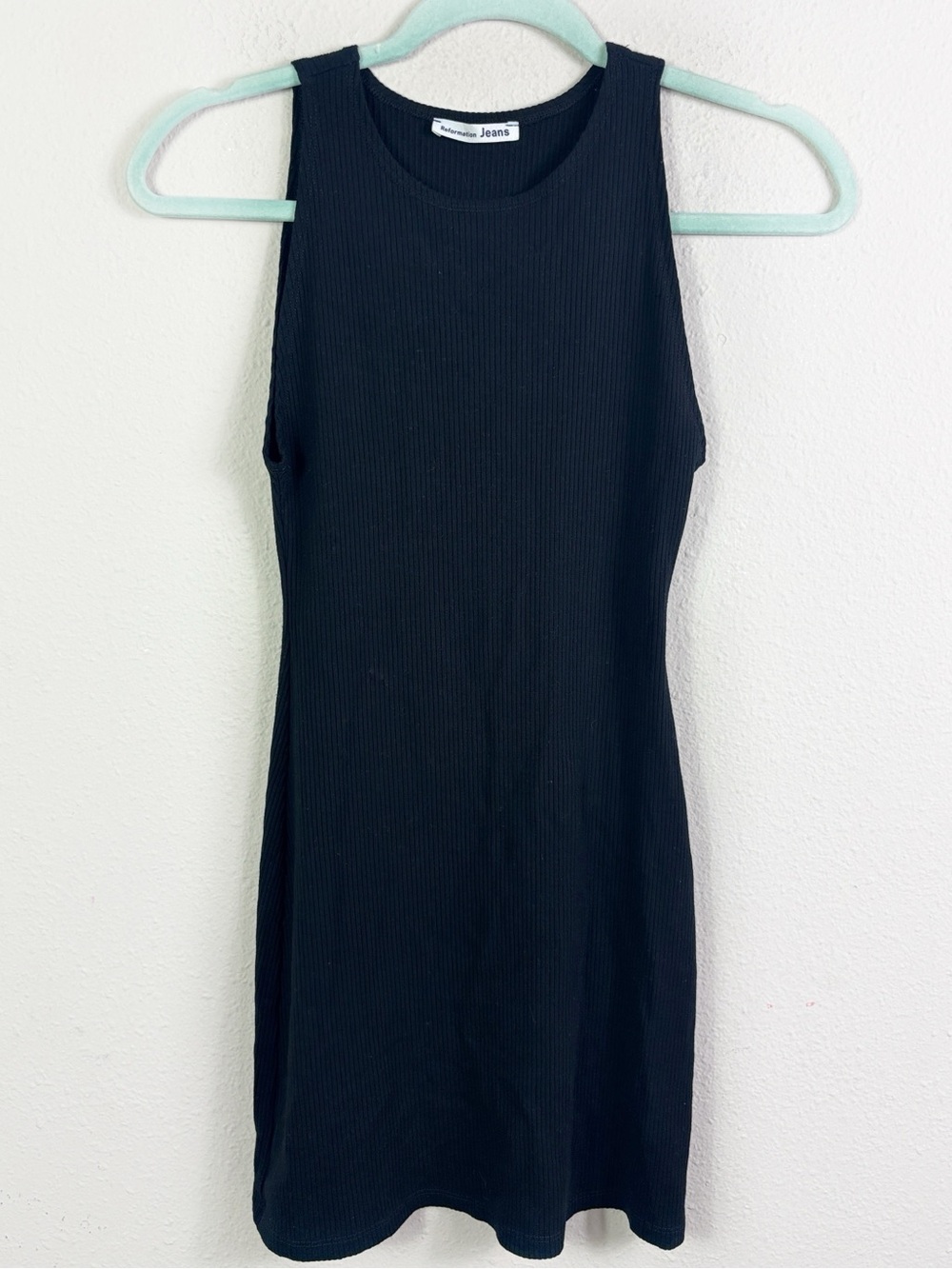 Reformation Jeans Mini Bodycon Black Dress Ribbed Sleeveless size small